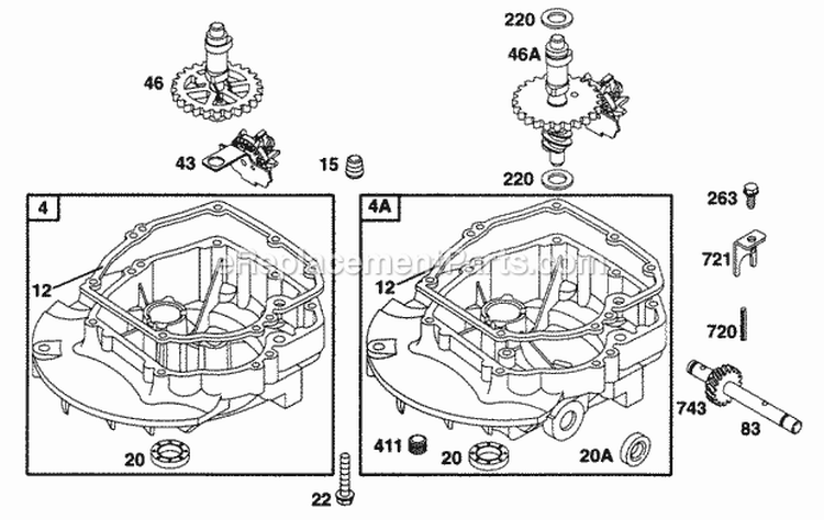 Sump Bases Cams Diagram and Parts List for 12M802-0650-01  Briggs and Stratton Engine